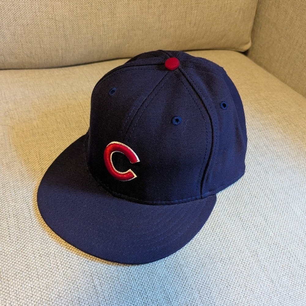 Vintage Chicago Cubs Hat Cap Blue New Era 100% Wool MLB Baseball USA 90s  - Sz 8